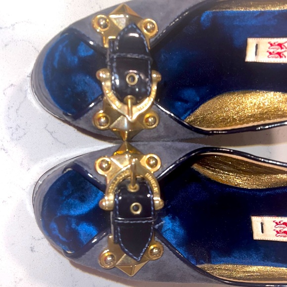 Guillaume Hinfray Blue Gold Suede Platform Shoes - Picture 4 of 11